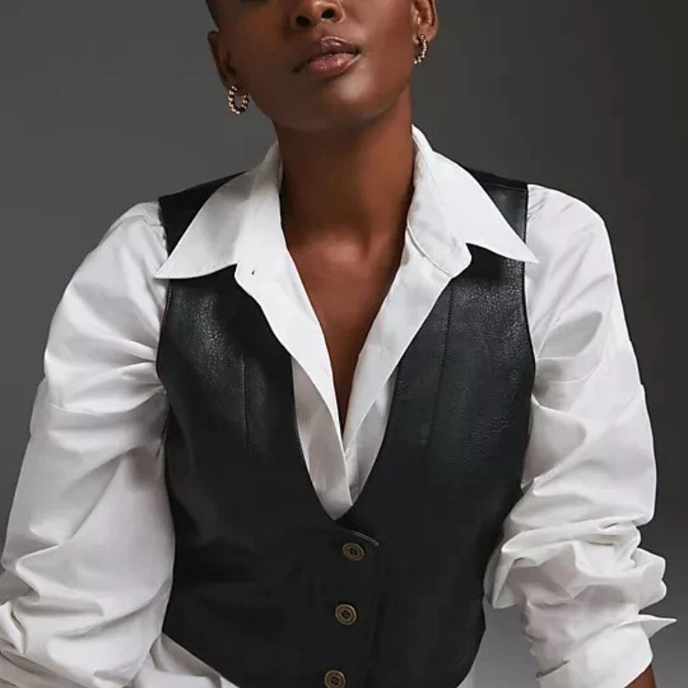 Anthropologie Pilcro Faux Leather Vest Womens Size XXS Lined Black Cropped